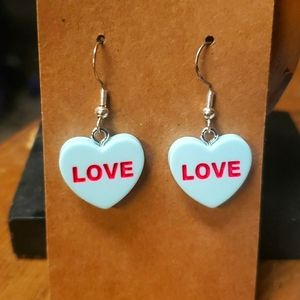 Brand new LOVE blue heart earrings gold or silver metal available